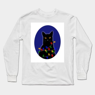 Christmas Lights Black Cat Long Sleeve T-Shirt